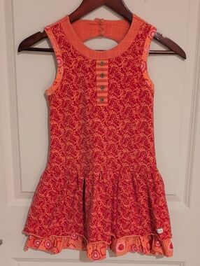 naartjie red and orange floral print keyhole dress